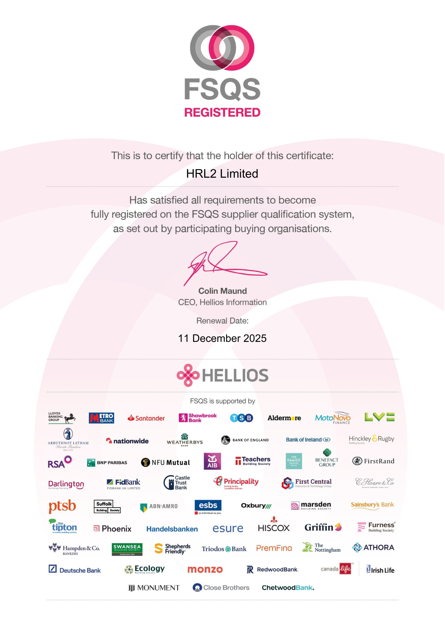 FSQS Registered Certificate - Change Recruitment